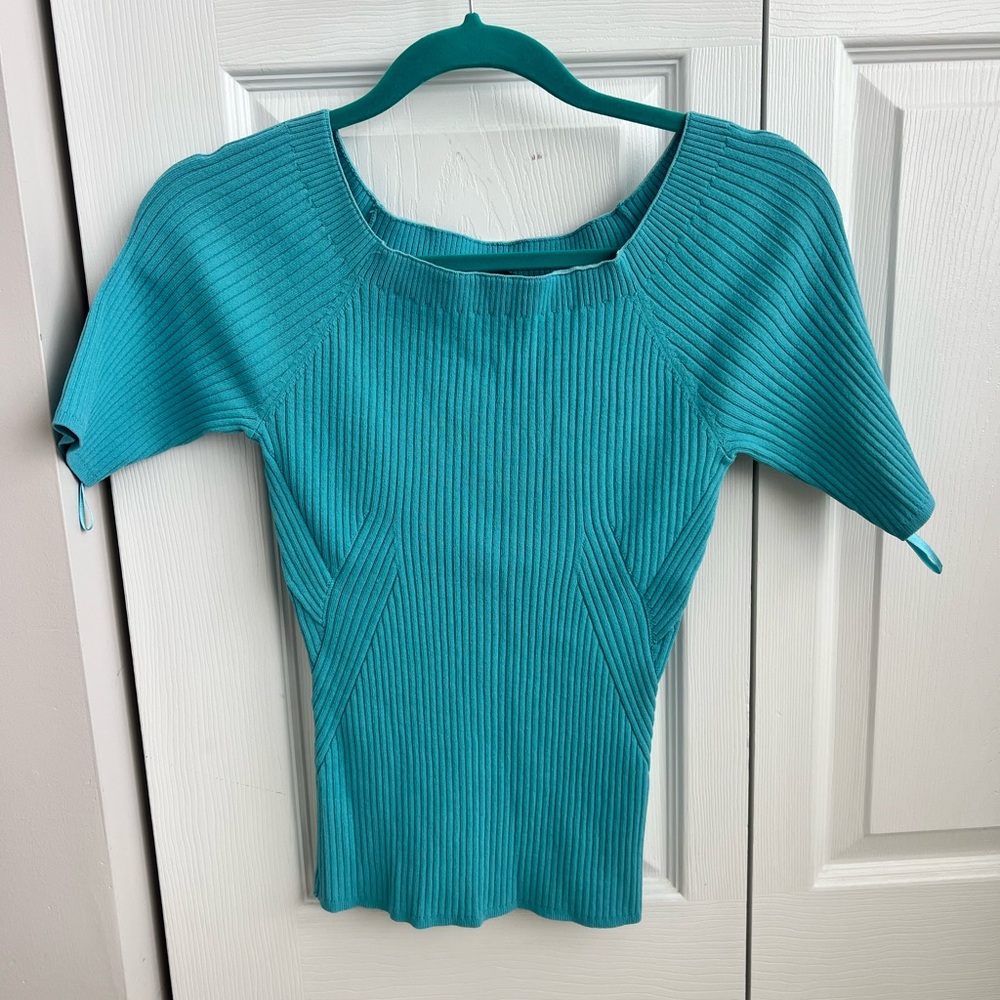 Teal Ribbed Short Sleeve Top